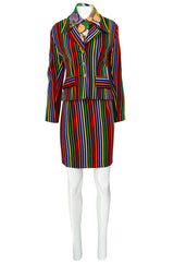 Spring 1992 Todd Oldham Floral Top w Rainbow Striped Jacket & Skirt Suit