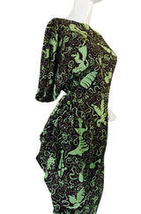 1940s Green & Chocolate Music Print Novelty Swing Dress