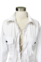 Early 2000s Tom Ford for Yves Saint Laurent Front Lace White Safari Shirt