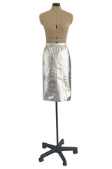 Spring 1982 Yves Saint Laurent Metallic Silver Leather Pencil Cut Skirt