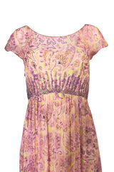 1960s Malcolm Starr Pink & Pale Yellow Silk Chiffon Beaded Dress