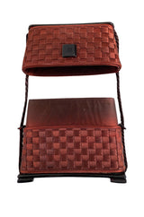 1990s Fendi Thatched Claret Silk Hard Sided Clutch Bag w Slide Top Opening