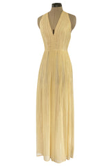 Spring 1976 Christian Dior by Marc Bohan Couture Metallic Gold Striped Silk Chiffon Dress & Jacket