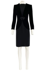 Fall 1985 Valentino Haute Couture Silk Crepe with Black Velvet & Crystal Bow Dress