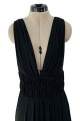 Documented Spring 1986 Yves Saint Laurent Runway Black Jersey Plunge Dress