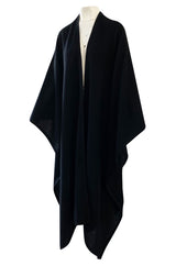 1982 Yves Saint Laurent Fine Black Wool & Braided Edge Minimalist Easy to Wear Poncho Cape