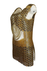 Iconic 1968 Paco Rabanne Chain Mail Dress in Silver & Gold Metal