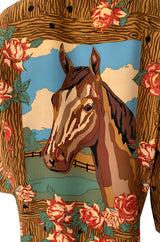 Fall 1990 Todd Oldham Horse Print Western Feel Top w Brass Buttons
