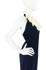 1960s Geoffrey Beene Boutique Navy Jersey Ruffle Dress