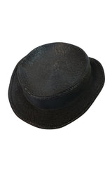 c1982-1987 Yves Saint Laurent Glossy Black Couture Boater Hat