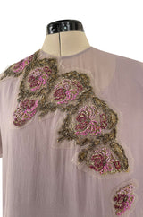Wonderful Upcycled Vintage Silk Chiffon Top in Lavender w Hand Applied 1920s Detailing
