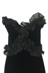 Fall 1987 Yves Saint Laurent Strapless Velvet & Silk Organza Ruffled Dress