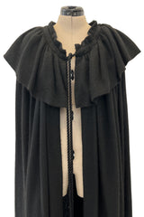 Fall 1977 Yves Saint Laurent Black Wool & Mohair Cape w Dramatic Collar