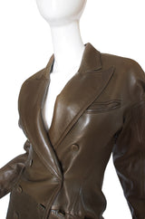 1980s Alaia Olive Leather Bustle Back Coat or Dress