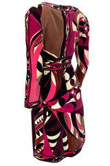 1960s Emilio Pucci Purple & Pink Curved Graphic Print Velvet Dress