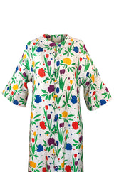 1970s Pierre Balmain Brilliant Floral Print Thai Silk Caftan Dress