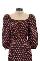 Incredible 1970s Givenchy Demi-Couture Pinecone Print Ruffle Skirt & Peaked Shoulder Top Set