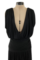 Spring 1983 Yves Saint Laurent Haute Couture Attr. Plunging Silk Jersey Top & Skirt Set