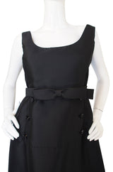 1960s Sculptural Black Silk Teal Traina "Tuxedo" Dress