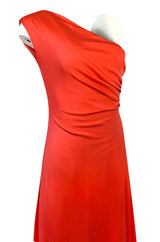 Documented 1973 Mollie Parnis One Shoulder Dipped Back Coral Jersey Dress