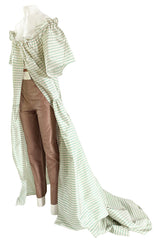 Spring 1999 Oscar De La Renta Pale Green Striped Silk Taffeta Billowing Over Dress & Pant Set