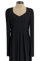 Incredible 1960s Ossie Clark Black Moss Crepe Dress w Capped Shoulders