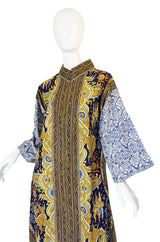 1970s Dragon & Floral Print Bill Blass Cotton Caftan Dress