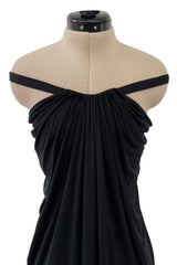 Easy to Wear 1970s Yuki Couture On or Off Shoulder Black Silk Jersey Draped Dress