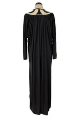 Easy to Wear 1980s Bill Tice Black Jersey Caftan Feel Dress w Gold Shoulder Detail Detail