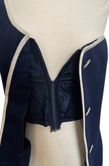 1992 Geoffrey Beene One Shoulder Navy w White Piping Top