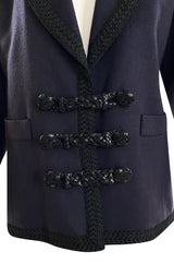 Documented Fall 1990 Yves Saint Laurent Cashmere Jacket w Leather Braid Closures