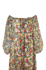 Documented 1975 Yves Saint Laurent Floral Print Off Shoulder Dress
