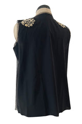 Wonderful Little Upcycled Black & White Striped Silk Chiffon Top W Hand Applied Twenties Details