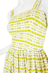 Pretty 1950s Yellow Printed Crisp Cotton Sun Dress