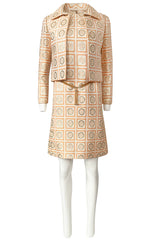 1960s Christian Dior Demi-Couture Peach & Metallic Gold Dress & Jacket
