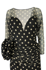1980s Vicky Tiel Backless Dotted Silk Chiffon Fitted Mini Dress