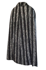 1960s La Mendola Grey Toned Feather Print Dress Cape & Turban Set