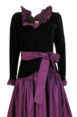 Documented 1980 Yves Saint Laurent Purple Silk Taffeta Ruffle Dress