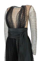 Documented Spring 1979 Bill Blass Couture Black Silk Swiss Dot Net Dress