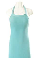 Important 1974 Halston Turquoise Cashmere Extremely Low Back Halter Dress