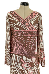 Wonderful 1960s Emilio Pucci Pink & Taupe Printed Silk Chiffon Caftan Dress