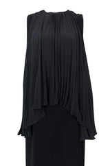 1990s Christian Dior Chic Black Sheath Dress w Pleated Cape Overley