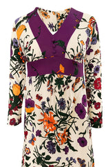1960s Unlabeled 'Gucci' Floral & Fauna Print Rayon Jersey Dress