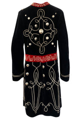 1920s or 1930s Incredible Black Velvet, Cord & Silver Metal Disc Guard Coat