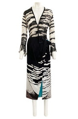 1996 Hanae Mori Haute Couture Hand Beaded Silk Chiffon & Printed Silk Dress