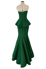 Spectacular Resort 2013 Oscar de la Renta Runway Strapless Emerald Green Silk Dress