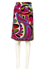 1960s Emilio Pucci Swirling Pink & Lavender Print Cotton Velvet Skirt