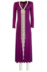 1972 Bob Mackie Ray Aghayan Purple Jersey Dress w Macrame
