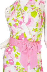 1960s Pink Floral Print Estevez Maxi Dress