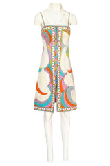 1960s Emilio Pucci Curving Pattern Pastel Printed Crisp Cotton Sun Dress